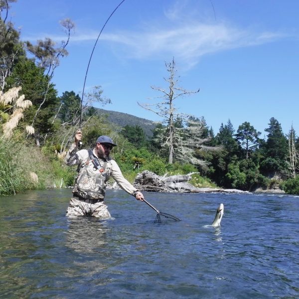 Andrew hooks up on the Czech nymph wearing his new Simms G3 camo gore tex waders. This particular pair is designed for anglers with a fuller figure.