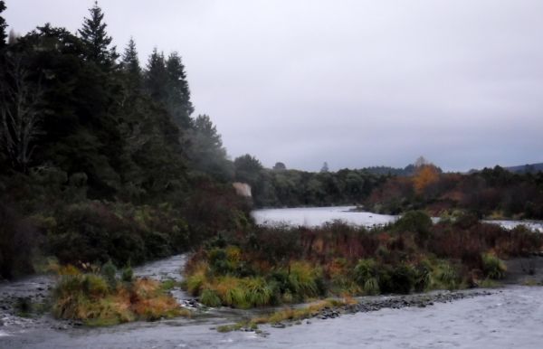 The Hydro in the distance with the river flowing at 30 cumecs.