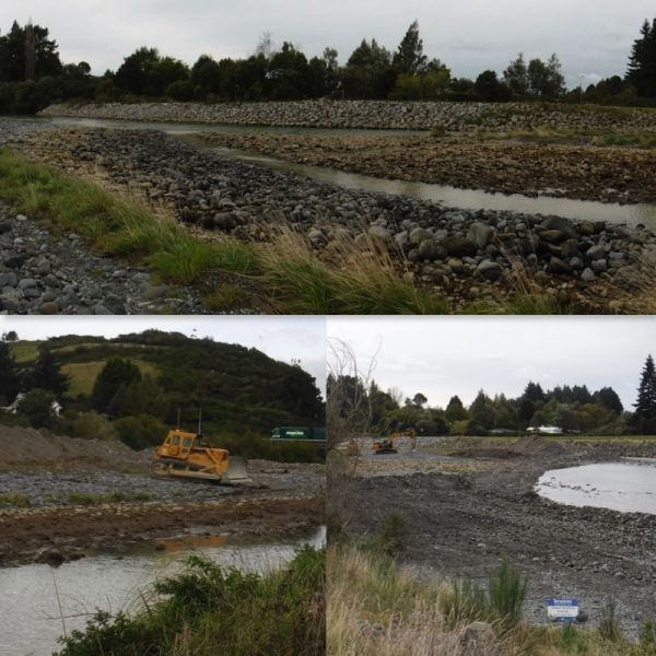 Later in the afternoon the old left-hand channel is almost completely obliterated and whats left of the island is being prepared for the new channel thats going to be created in the centre of the river.